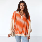 Sudadera a rayas de naranja y bloques de color, corte suelto, cuello caído y hombros