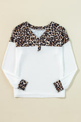 T-neck sweatshirt in V buttoned knitted leopard knitted button