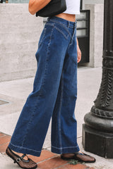 Jean ample à revers et détails cousus à la taille bleu voile