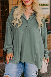 Seagrass Plus Size Drop Shoulder Seamed Henley Top