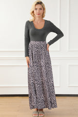 Long black leopard dress with adjusted bodice and long sleeves