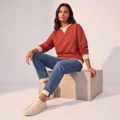 Red Clay Oversized Drop Shoulder Sweatshirt with Color Block Patch