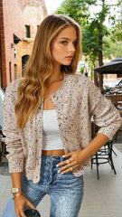 Cardigan pull à confettis multicolores décor strass abricot