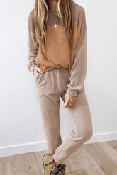2 -room outfit sweater and color block pants with brown cord