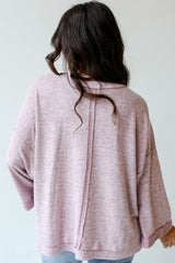 Orchid Petal Exposed Seam Drop Shoulder Long Sleeve Loose T-Shirt
