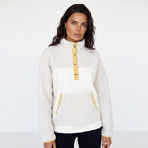 Sudadera de cuello bittle y bolsillo de vellón beige con borde de bloque de color
