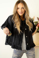 Black denim jacket with short sleeves *
