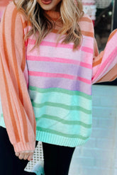 Multicolored large sweater with ribbed and degraded edges