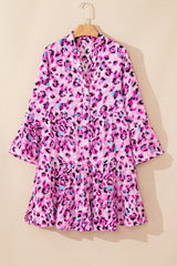 Buttoned dress on the front with pink leopard print *