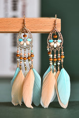 Boucles d'oreilles bohèmes multicolores à pampilles en plumes ajourées-A WOMAN WE LOVE