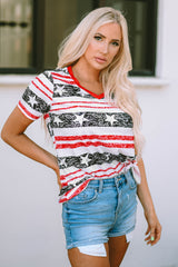 T-shirt Gray with V-neck and stars and stripes printed