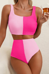 Maillot de bain bikini rose à cordons et col carré