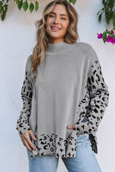 Pull oversize gris léopard à col montant *
