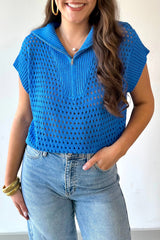 Pull ajouré à manches courtes et col zippé