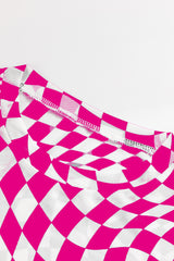 Haut à manches longues et col montant en maille à motif à carreaux roses