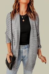 Cardigan en maille côtelé gris ouvert sur le devant-A WOMAN WE LOVE