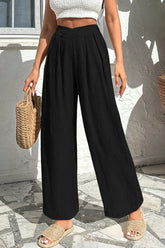 Pantalon ample texturé de couleur unie