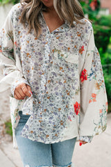Chemise ample boutonnée à manches évêque florales Boho violettes *-A WOMAN WE LOVE