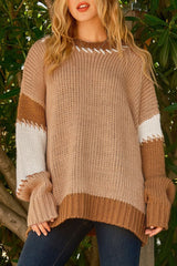 Light French beige oversized sweater with contrasting points