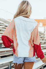 Sweatshirt oversized V-neck and white stripes