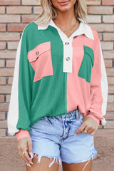 Pink oversized sweatshirt with ribbed collar and color block