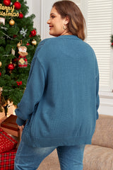 Cardigan en tricot ouvert avec col en V et boutons sur le devant, épaules tombantes, grande taille, bleu sarcelle-A WOMAN WE LOVE