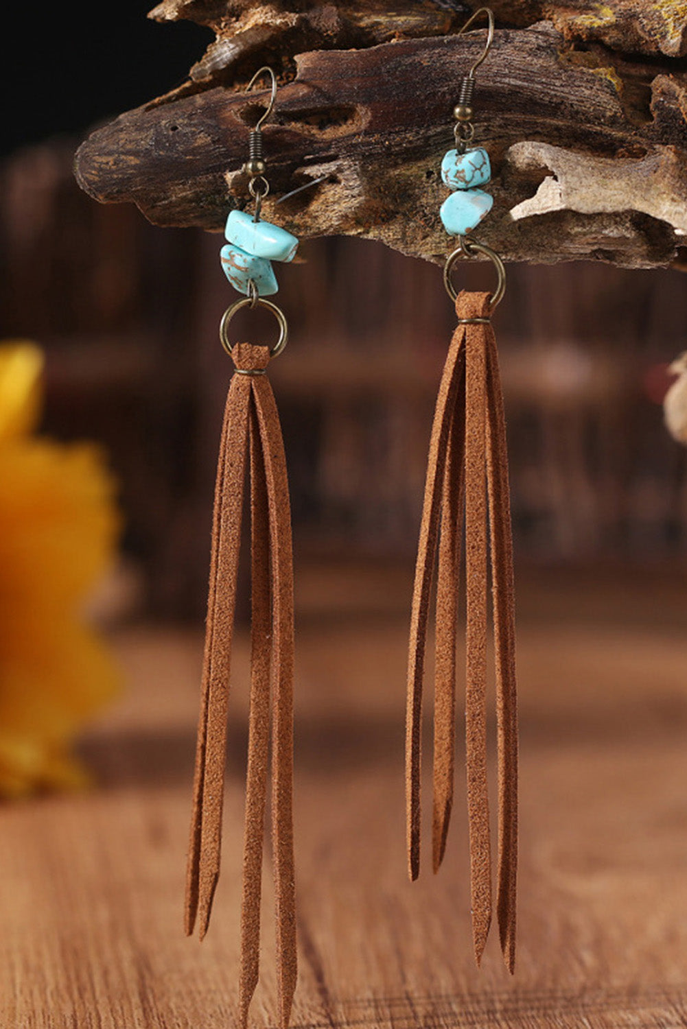Boucles d'oreilles pendantes à pampilles marron et turquoise-A WOMAN WE LOVE