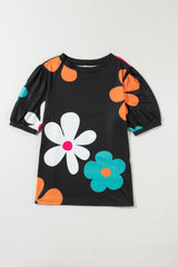 Black t-shirt with bubbles and floral prints *