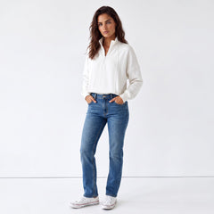 White zip-up sweatshirt with dropped shoulders