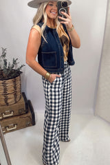 Pantalon ample en coton à carreaux vichy, taille élastiquée et lien