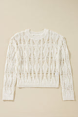 Pull blanc ample à col rond et détails en crochet