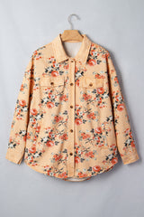 Veste longue en jean beige fleurie en coton à coupe ample