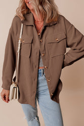 Brown Corduroy Buttoned Jacket with Flap Pocket