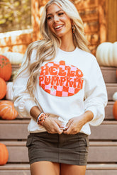 Sudadera blanca con patrón parcheado de calabaza de Halloween en tela de esponja