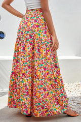 Long skirt with several levels with yellow bohemian floral print