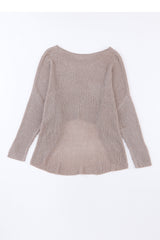Pull gris ample à manches chauve-souris et ourlet asymétrique