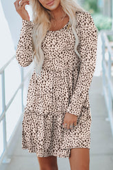 Vestido de manga larga con volantes y estampado de animales de leopardo