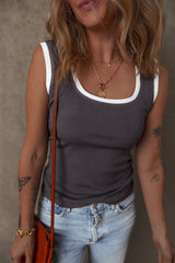 Débardeur slim en tricot côtelé gris carbone avec bords color block et col en U-A WOMAN WE LOVE