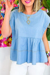 Denim Basque top with trendy seams beautiful blue