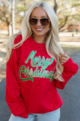 Red-collar-red and drooping shoulder sweatshirts Merry Christmas