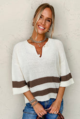 Short sleeve sweater with notched and wire brown