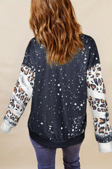 Black Tie Dye Leopard Print Drop Shoulder Sweatshirt