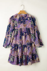 Robe courte à volants et manches bouffantes florales *