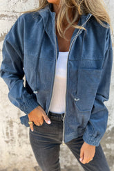 Zipped jacket with hooded and velvet pocket real sarcelle