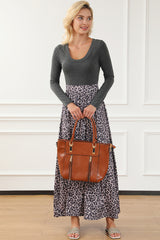 Long black leopard dress with adjusted bodice and long sleeves