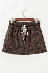 Jupe-short en jean imprimé léopard marron