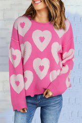 Drozing shoulder sweater and pearl heart