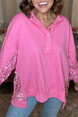 Sudadera Henley con dobladillo alto y bajo en mosaicos de lentejuelas de dulces