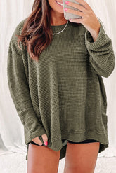 Moss Green - Plus Size Textured Knit Long Sleeve Top