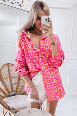 Chemise ample boutonnée à imprimé léopard rose-A WOMAN WE LOVE